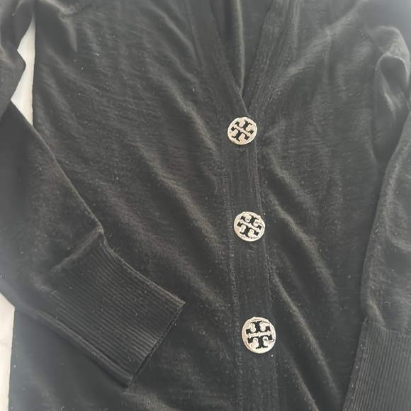 Tory Burch Woman's Sweater Black Cardigan 100% Merino Wool V-Neck, Small - Picture 4 of 4